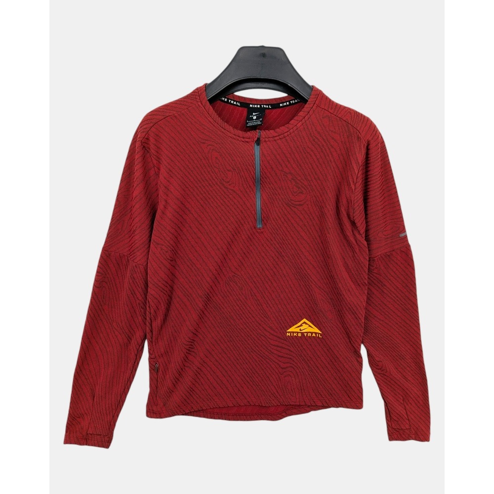 Nike Trail Dri-FIT Quarter Zip Running Top Red Woodgrain Print Men's S Trail